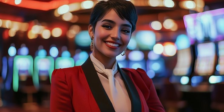 Dealer profesional memandu sesi permainan meja langsung di Live Casino woles189